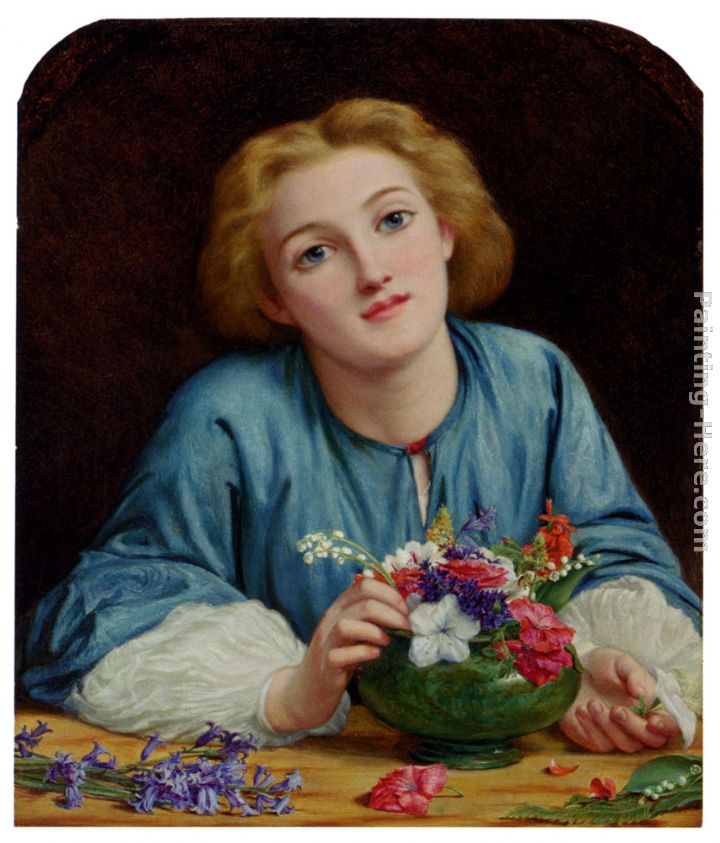 A Young Girl Arranging A Bouquet painting - Henry Wallis A Young Girl Arranging A Bouquet art painting
